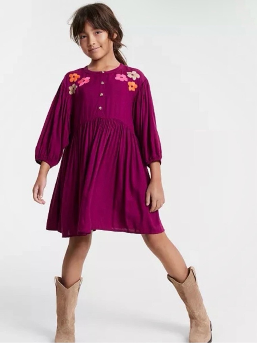Epic Threads Girls Funky Flowers Embroidered short Dress w/pockets Sz L (14/16)